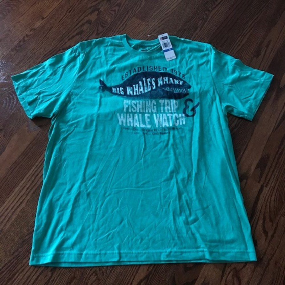 CHAPS T-Shirt Green Big Whales Wharf Fishing Trip & Whale Watch Sz. XL NEW NWT